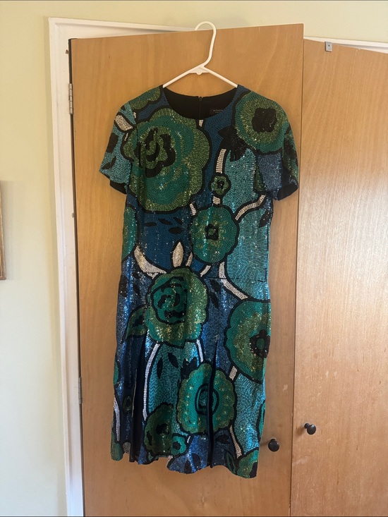 Burberry Dresses & Skirts - Burberry Green Sequin Floral Midi Dress
